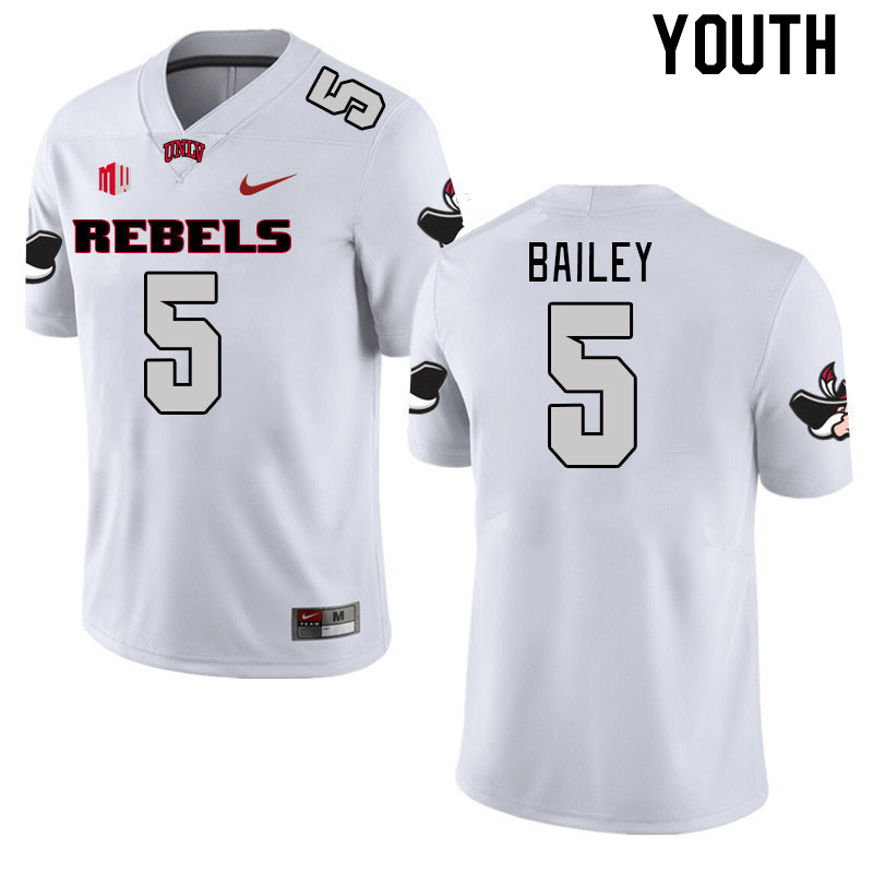 Youth #5 Harrison Bailey UNLV Rebels 2023 College Football Jerseys Stitched-White - Click Image to Close
